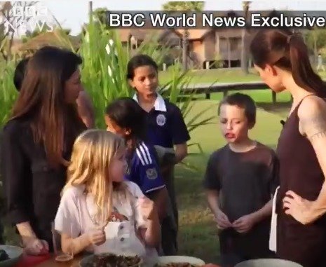 Angelina Jolie s dětmi v Kambodži připravila a snědla tarantuli a další havěť.