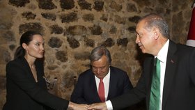 Angelina Joli s tureckým prezidentem Erdoganem (vpravo).
