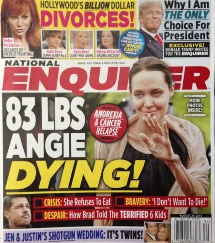 Skandální fotky Angeliny na titulce magazínu National Enquirer.