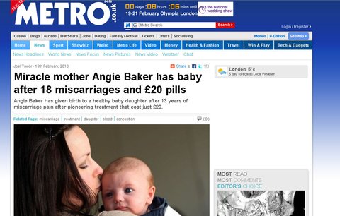 Angie se narodilo dítě po osmnácti potratech!
