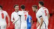 Fotbalisté Anglie se radují ze vstřelené branky v zápase s Islandem