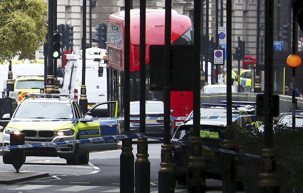 Do davu lidí před britským parlamentem najel vůz. Oblast je uzavřena