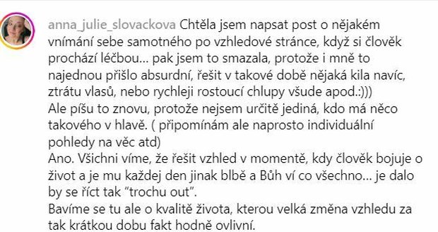 Anička Slováčková se svěřila s těžkými myšlenkami na instagramu.
