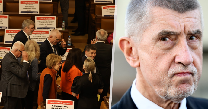 Poslanci řeší Babišův výbušný email: Moře transparentů, odchod ANO a „podlá finta“ koalice