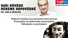 Aktivisté ze skupiny Anonymous vyřadili z provozu webové stránky vládních stran