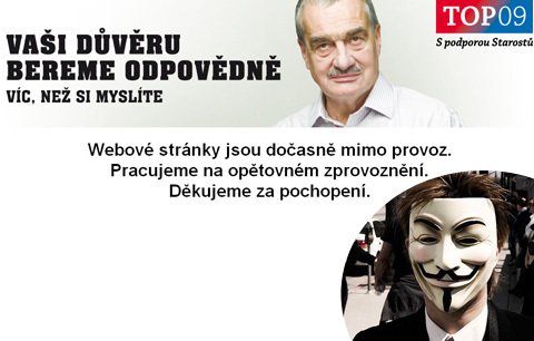 Aktivisté ze skupiny Anonymous vyřadili z provozu webové stránky vládních stran