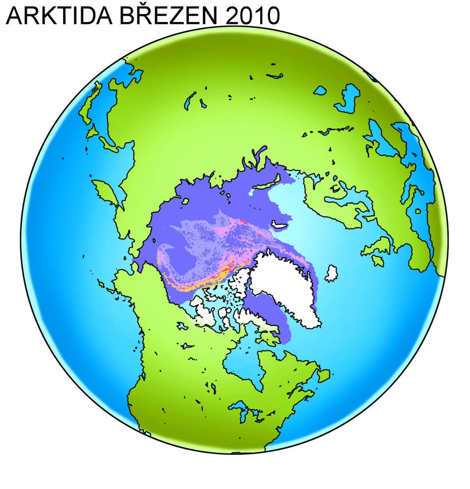 Arktida v březnu 2010 (stav ledu)