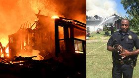 Policista zachránil z vlastního domu svou rodinu, ale utrpěl vážné popáleniny.