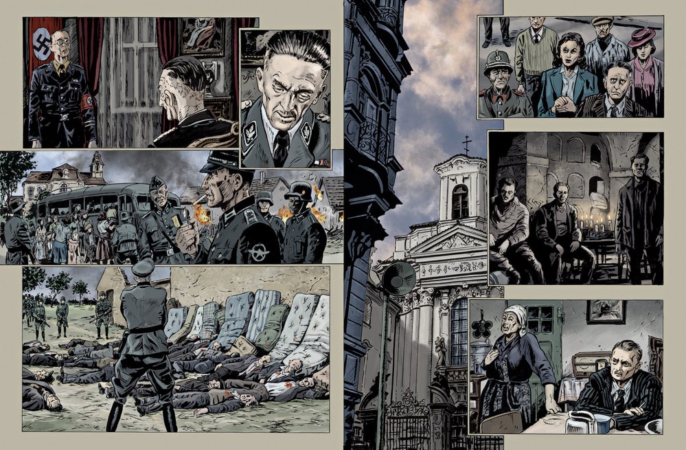 Ilustrace použité z komiksových knih autorské dvojice Zdeněk Ležák a Michal Kocián - Anthropoid aneb Zabili jsme Heydricha (Argo 2021), Tři králové (Argo 2017) a Stopa legionáře 2 - Osudy (Argo 2015)