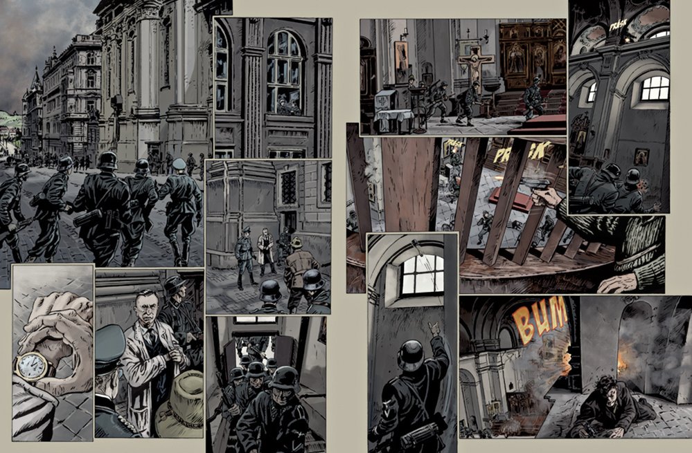 Ilustrace použité z komiksových knih autorské dvojice Zdeněk Ležák a Michal Kocián - Anthropoid aneb Zabili jsme Heydricha (Argo 2021), Tři králové (Argo 2017) a Stopa legionáře 2 - Osudy (Argo 2015)