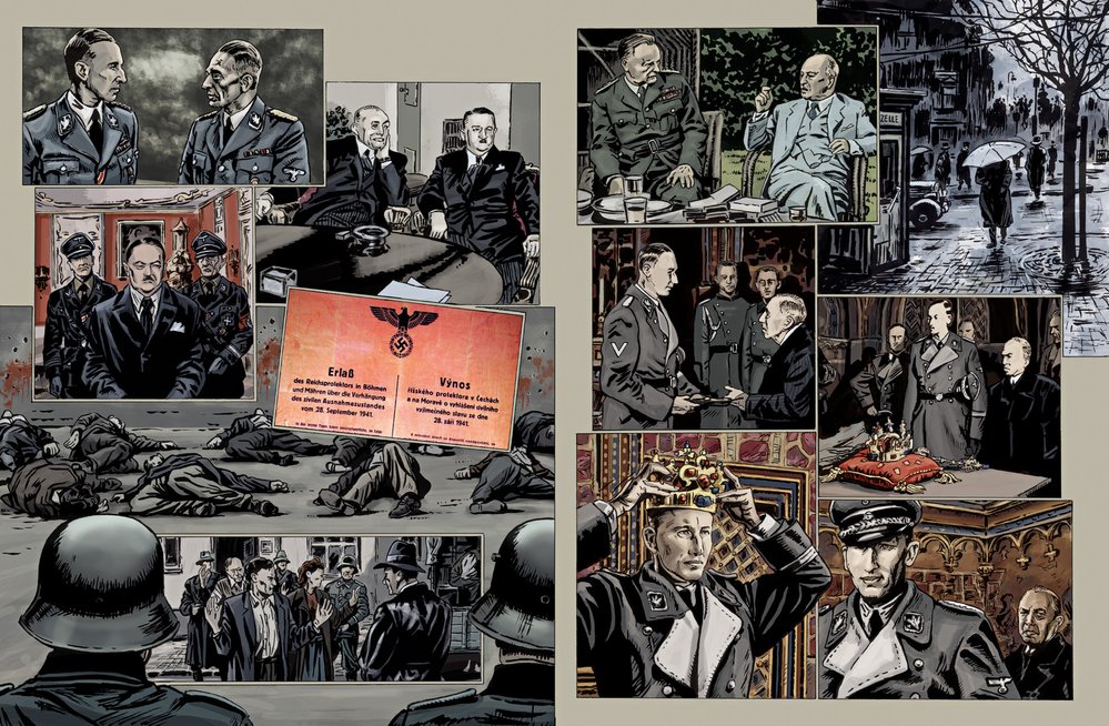 Ilustrace použité z komiksových knih autorské dvojice Zdeněk Ležák a Michal Kocián - Anthropoid aneb Zabili jsme Heydricha (Argo 2021), Tři králové (Argo 2017) a Stopa legionáře 2 - Osudy (Argo 2015)