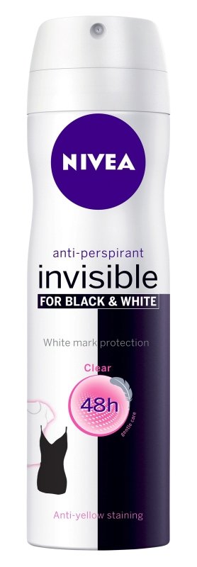 Nivea Sprej antiperspirant invisible for black and white, 88 Kč, koupíte v síti drogerií