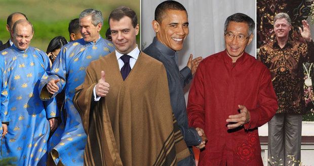 Móda na summitu APEC: Clinton v kožené bundě, Putin v kroji nebo Medveděv v ponču