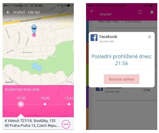 Rodičovská aplikace umožňuje kontrolu dětí.