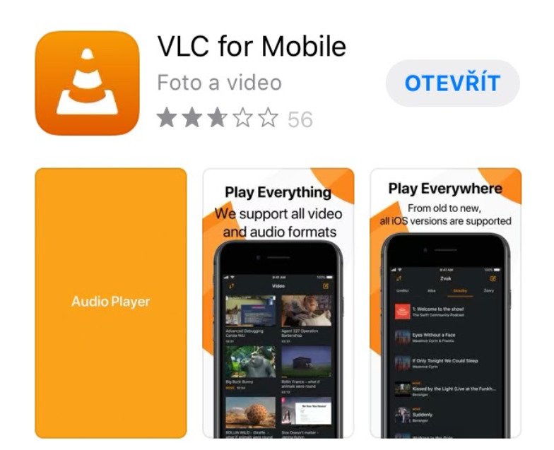 VLC zdarma aplikace na appstore vypadá takto