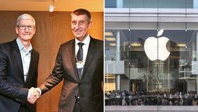 Premiér Andrej Babiš jedná o obchode Apple v Praze.
