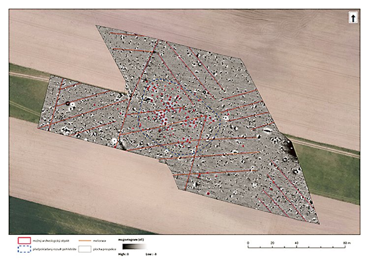 Výsledky georadaru s označenými archeologic- kými situacemi