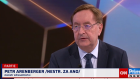Ministr zdravotnictví Petr Arenberger (za ANO) v pořadu Partie na televizi Prima