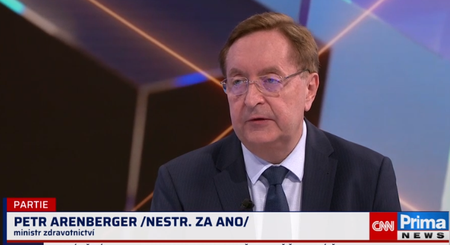 Ministr zdravotnictví Petr Arenberger (za ANO) v pořadu Partie na televizi Prima