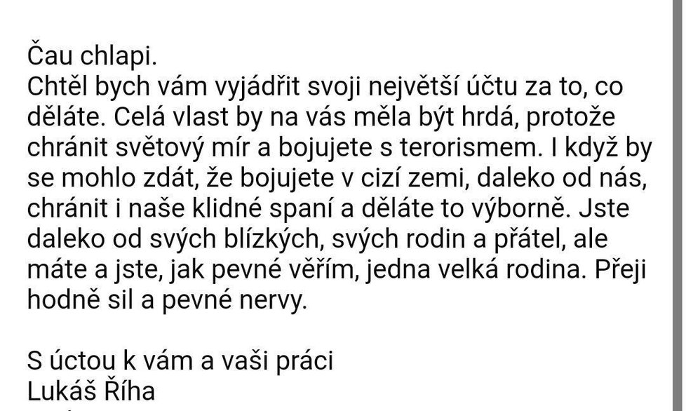 Češi poslali vojákům v Afghánistánu dojemné vzkazy.