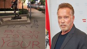 Socha Arnolda Schwarzeneggera se stala terčem vandalismu.