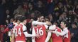 Fotbalisté Arsenalu slaví gól, díky kterému porazili Newcastle 1:0