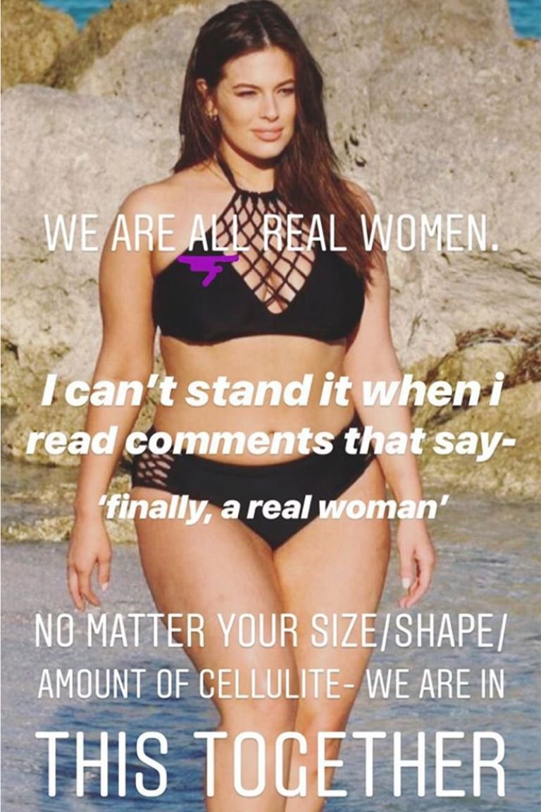 Ashley Graham: &#34;My všechny jsme pravými ženami. Nemůžu vystát, když vidím komentář se slovy ´konečně pravá žena´. Je jedno, jakou velikost nosíte nebo kolik máte celulitidy, jsme v tom všechny společně!&#34;