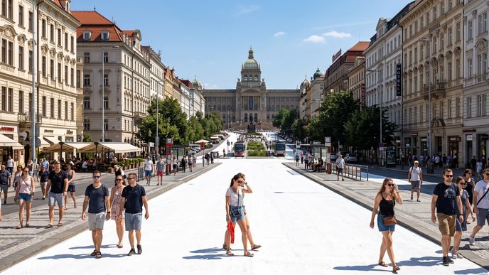 Bílá barva na chodnících griluje chodce. Takto si AI představuje václavské náměstí Bílá barva na chodnících griluje chodce. Takto si AI představuje václavské náměstí