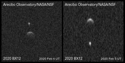 Asteroid 2020 BX12 a jeho měsíc na snímku z radioteleskopu Arecibo