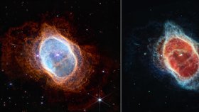 Mlhovina NGC 3132, jak ji dvěma způsoby zachytil Webbův teleskop.