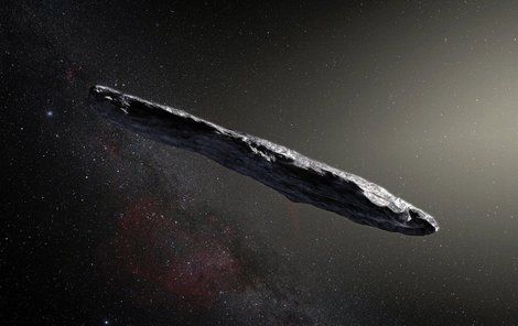 Oumuamua neboli posel má tvar doutníku, dlouhý je asi 400 metrů.