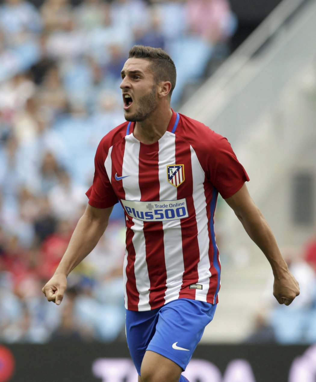 Záložník Atlétika Madrid Koke slaví gól do sítě Celty Vigo