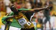 Po vítězném závodě nechybělo v podání Usaina Bolta jeho tradiční oslavné gesto