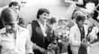Jozef Pribilinec, Helena Fibingerová a Jarmila Kratochvílová po návratu z MS v atletice 1983