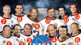 Všech dvanáct astronautů, kteří vstoupili na Měsíc je možné vidět pohromadě jen na naší koláži.