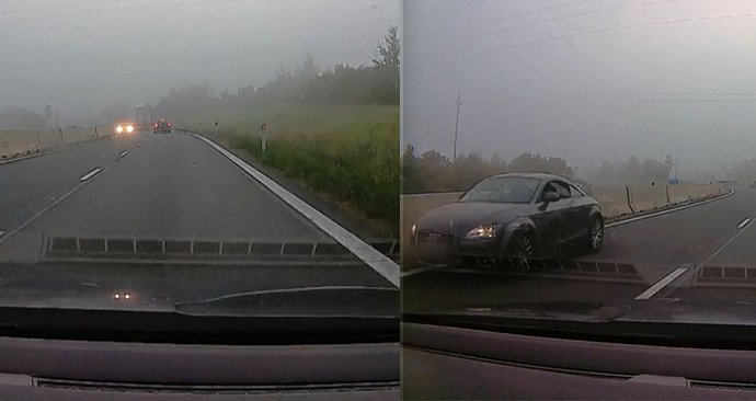 Neznámý šofér sportovního Audi jede u Vyškova na dálnici D1 v protisměru.