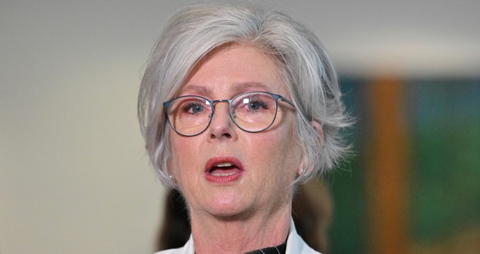 Nezávislá australská poslankyně Helen Hainesová hovoří na tiskové konferenci v budově parlamentu v australské Canbeře. (26. 5. 2026)