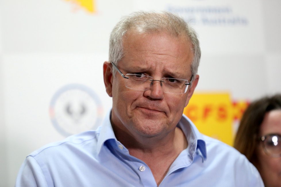 Premiér Scott Morrison na návštěvě požárem zničených oblastí, (2.01.2020).