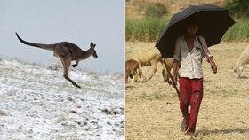 Indie se potýká s extrémním vedrem a v Austrálii sněží.