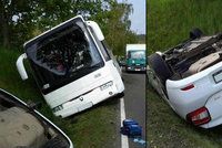 Autobus plný malých dětí havaroval u Hlinska: Dva školáci skončili v nemocnici