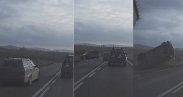 19letý mladík bezohledně předjížděl, auto vystřelil ze silnice a ujel. Zachytila ho kamera