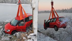 Řidička skončila s autem v rybníce: Na Nový rok si nezajezdí, ale žije.