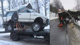 Při nehodě se Range Rover proměnil v haldu šrotu: U Holešova se napíchl na svodidla.
