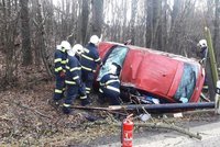 Těhotná řidička vylétla ze silnice a narazila do stromu! Auta srazila i dvě babičky