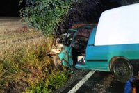 Se škodovkou narazil do stromu: Auto začalo hořet, řidiče vyprostil náhodný svědek