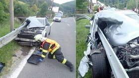 Auto se napíchlo na svodidlo, řidiče odvezli do nemocnice.