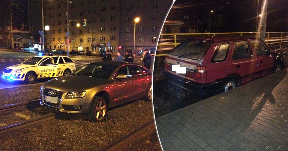 Řidič v Praze a řidička v Ostravě patrně v opilosti zaparkovali svá auta na tramvajových kolejích