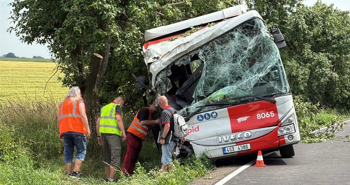 Autobus se u Kluků na Mladoboleslavsku vyhýbal autu a narazil do stromu.