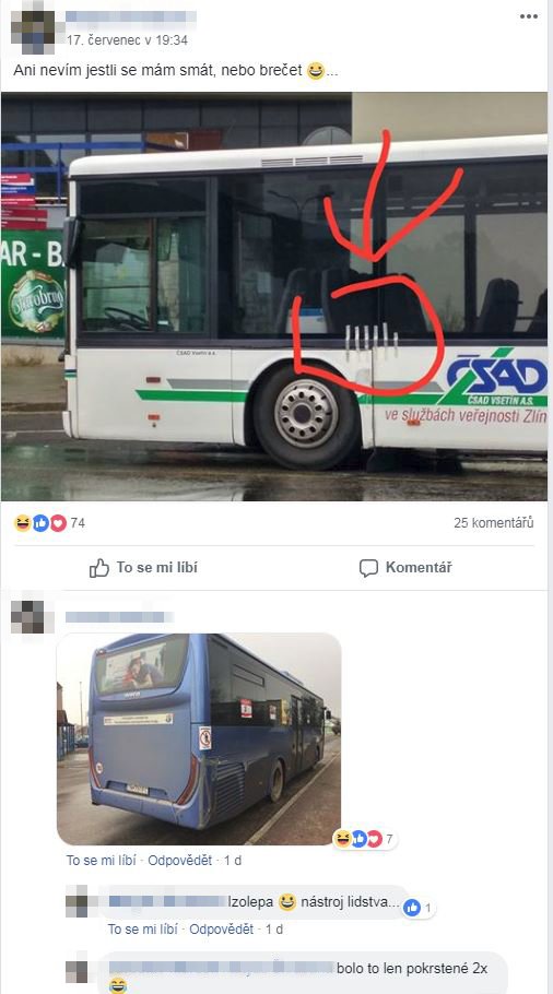 O polepených autobusech lidé diskutují i na sociálních sítích. Opravy pomocí lepenky vidí jako běžné.