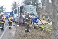 Řidič autobusu dostal infarkt: Narazil do stromu